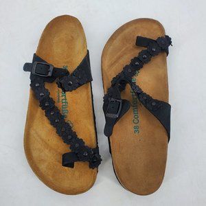Comfortfusse Handmade Floral Sandals Sz 38 Black